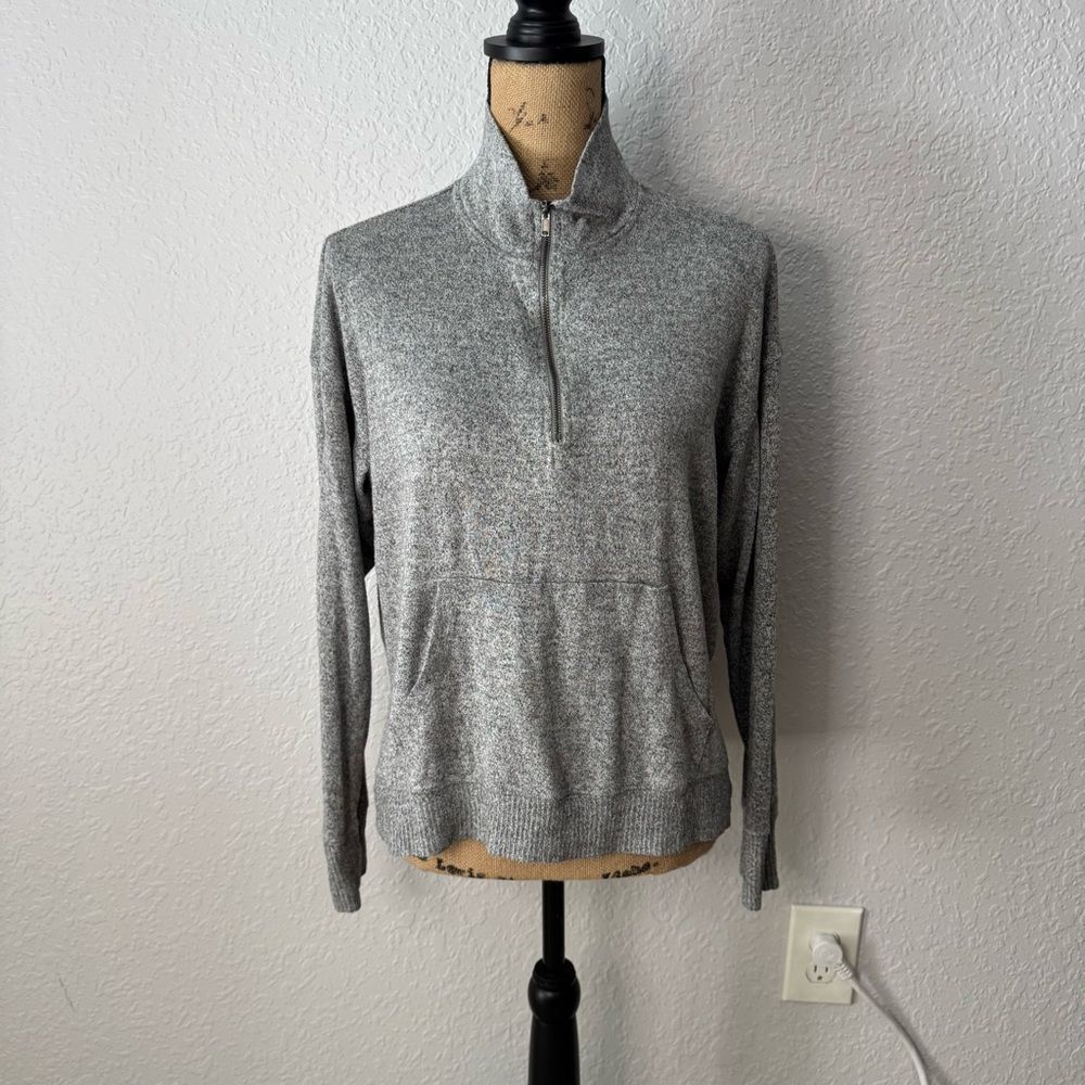 Aerie Lightweight Pullover Sweater Size S Heather Grey Pocket Long Sleeve Casual